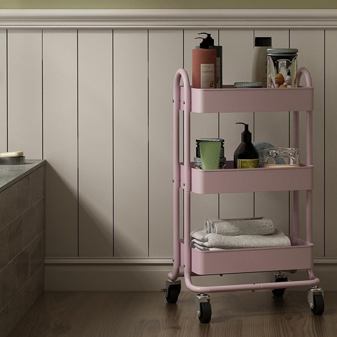 Metal Rolling Cart, 3-Tier Pink Rolling Cart - Image 8