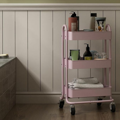 Metal Rolling Cart, 3-Tier Pink Rolling Cart - Image 8