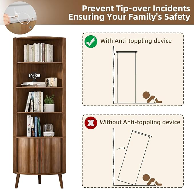 5-Tier Corner Shelf, 66.73''Tall Modern Corner Bookshelf, 5 Shelf Bookcase - Image 7