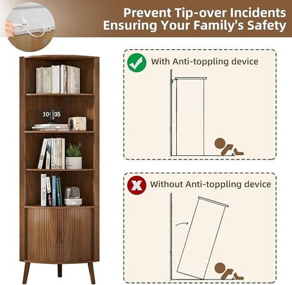 5-Tier Corner Shelf, 66.73''Tall Modern Corner Bookshelf, 5 Shelf Bookcase - Image 7