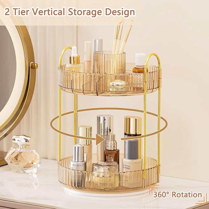 360 Rotating Makeup Organizer for Vanity 2 Tier Lazy Susan Bathroom Countertop - Image 2