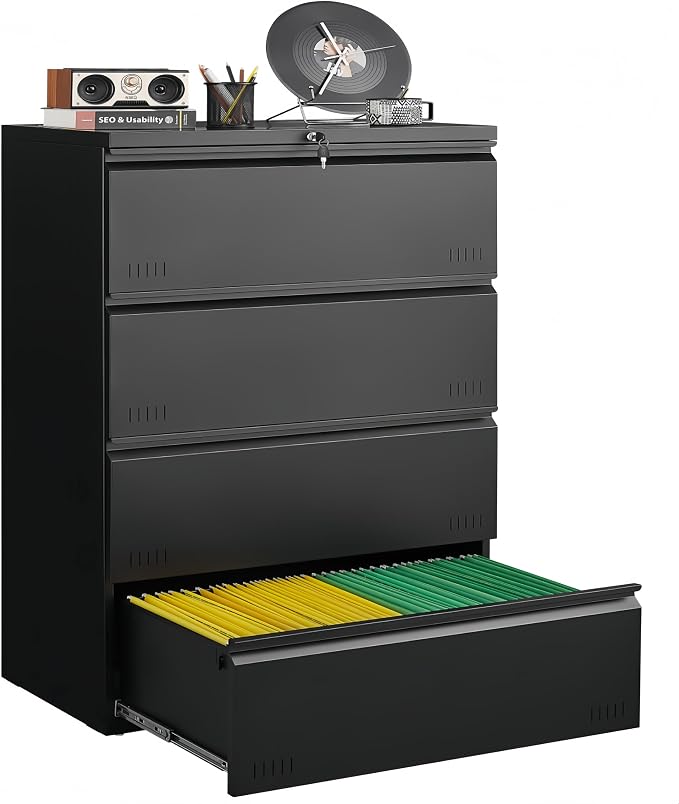 Metal File Cabinet with Lock, 4 Drawer Lateral File Cabinets by GUIZEEOPO