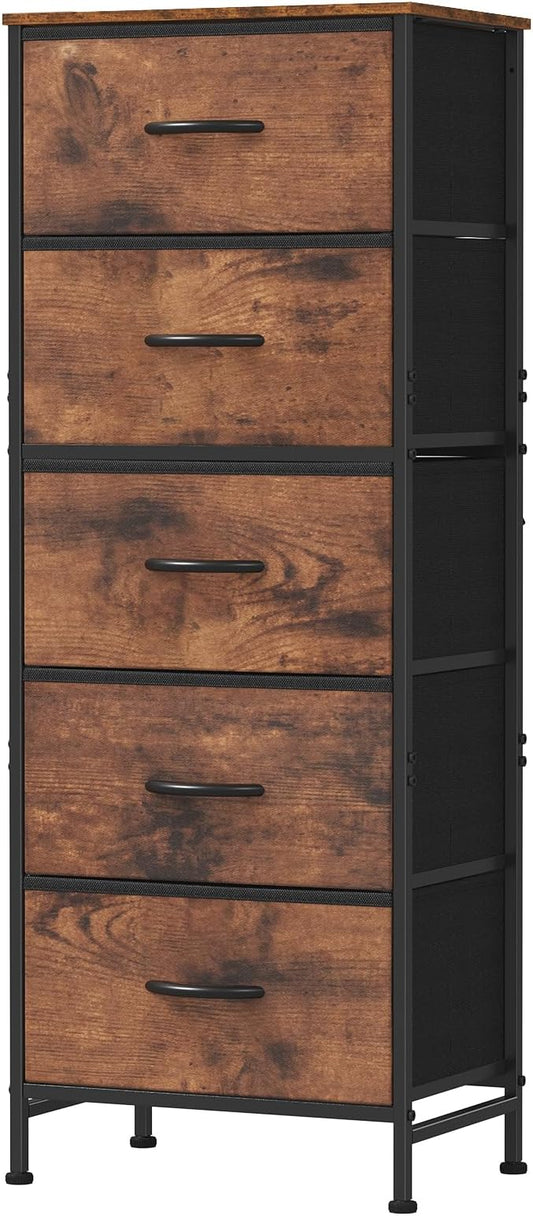 DUMOS Nightstand with 5 Drawers, Bedside Table with Removable Fabric Bins by DumosLifestyle
