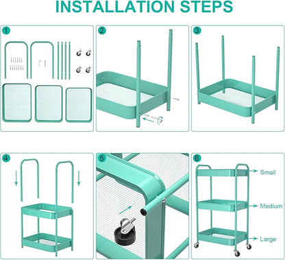 3-Tier Rolling Cart, Metal Utility Storage Carts - Image 5