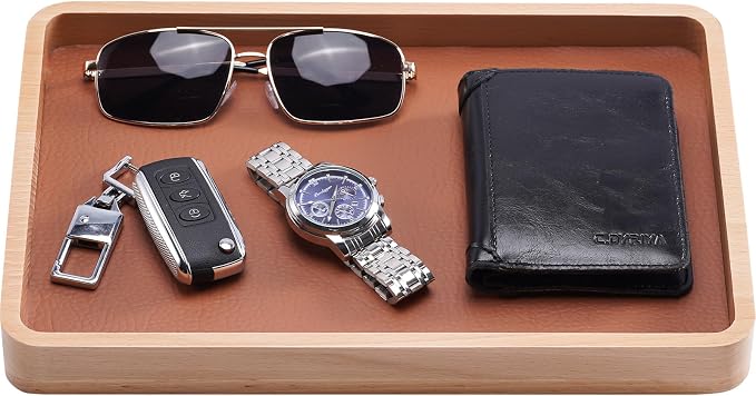 ProCase Wood Valet Tray for Men, Key Tray, Desk & Nightstand -LightBrown | Wood by ProCase