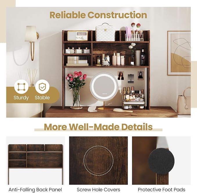 Tangkula Desktop Bookshelf for Computer Up to 32”, 37” Countertop Storage Hutch - Image 9
