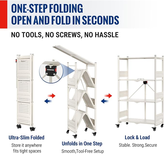 WORKPRO 4-Tier Folding Shelf, No-Assembly Metal Storage Rack - Image 5