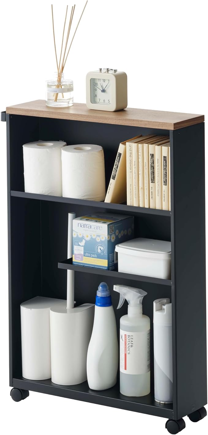 YAMAZAKI Home Slim Rolling Storage Cart – Narrow Bathroom Storage Cabinet by YamazakiHome