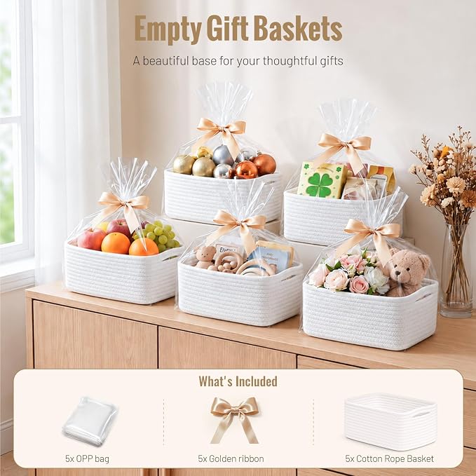 5 Pack Small Woven Storage Baskets - Image 6