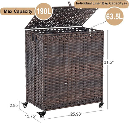 Laundry Hamper with Wheels&Lid, 50.2 Gallons Rolling Laundry Basket with Wheels - Image 4