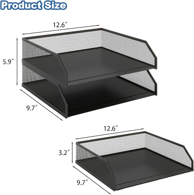 Natwind 2-Tier Stackable Paper Tray, Metal Mesh Desktop Organizer, A4 Paper - Image 2