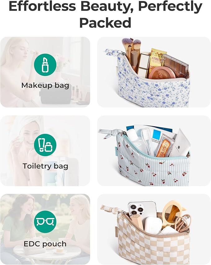BAGSMART Small Makeup Bag, Machine Washable Puffy Cosmetic Pouch | 1.6" slim - Image 4