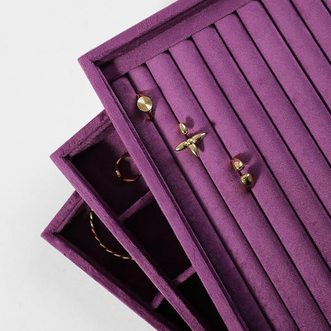 Velvet Ring Display Tray, Stackable Muilt Slot Rings Ear Stud Storage Tray - Image 7