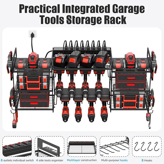 CCCEI Black Power Tool Organizer Wall Mount, Large Tools and Battery Storage - Image 6