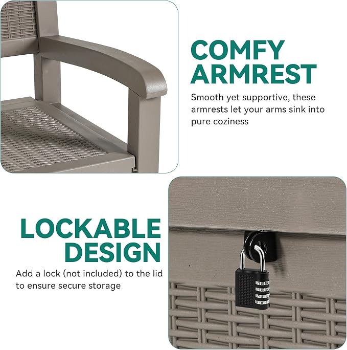 YITAHOME 80 Gallon Storage Bench Deck Box, Lockable Patio Bench, Waterproof - Image 3
