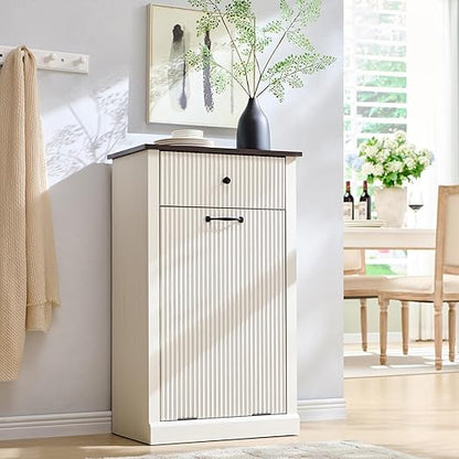 Modern Tilt-Out Trash Can Cabinet, 10 Gallon Fluted Laundry Hamper Cabinet by IFGETEnrichYourLivingSpace