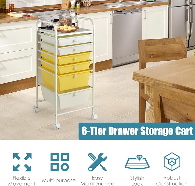 Giantex 6 Storage Drawer Cart Rolling Organizer Cart - Image 8