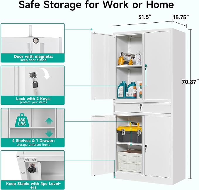 SISESOL White Metal Storage Cabinet - Image 2