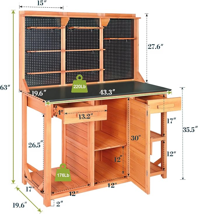 Outdoor Potting Bench, 44 * 20 * 63in | Wooden - Image 4