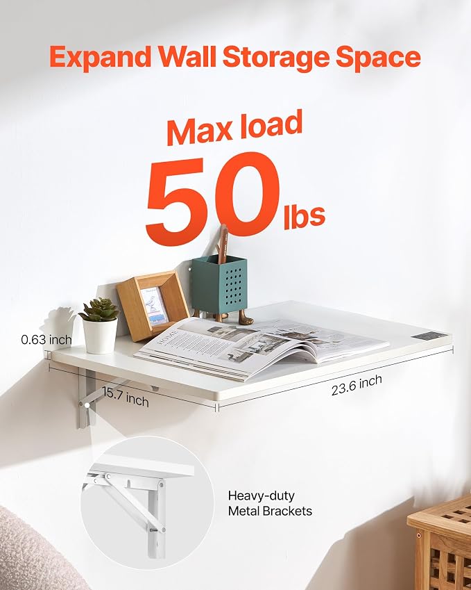 VEVOR Wall Mounted Folding Table, 23.6 x 15.7 inches Wall Mount Table, Floating - Image 2