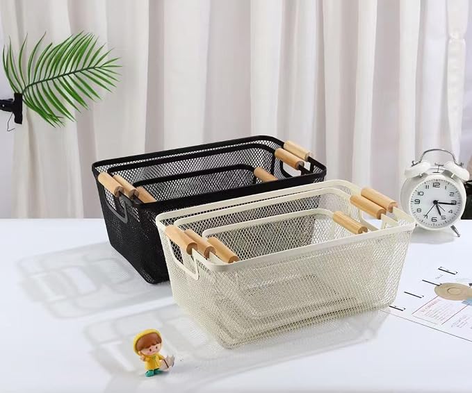 AJIODA Metal Mesh Steel Basket, Medium Wire Storage Organizer Basket - Image 8