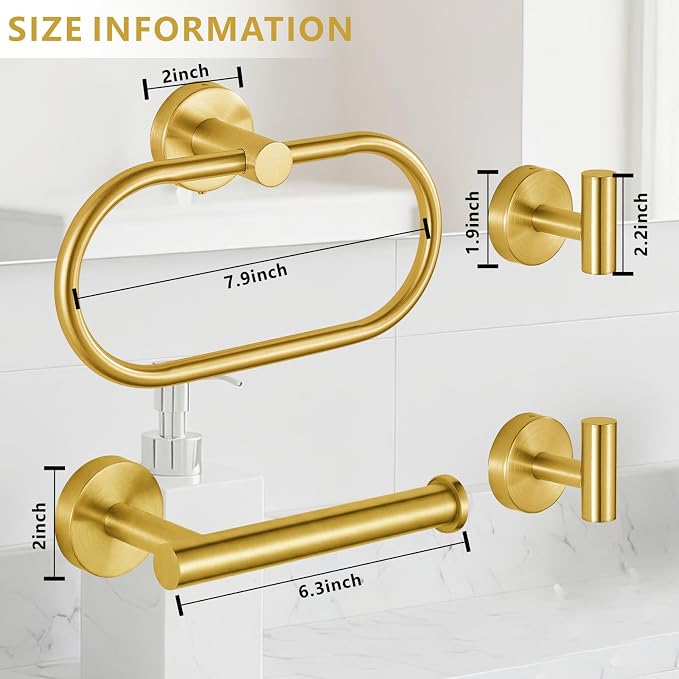 Bathroom Hardware Set Includes Towel Ring, Toilet Paper Holder and 2 Towel Hooks - Image 6