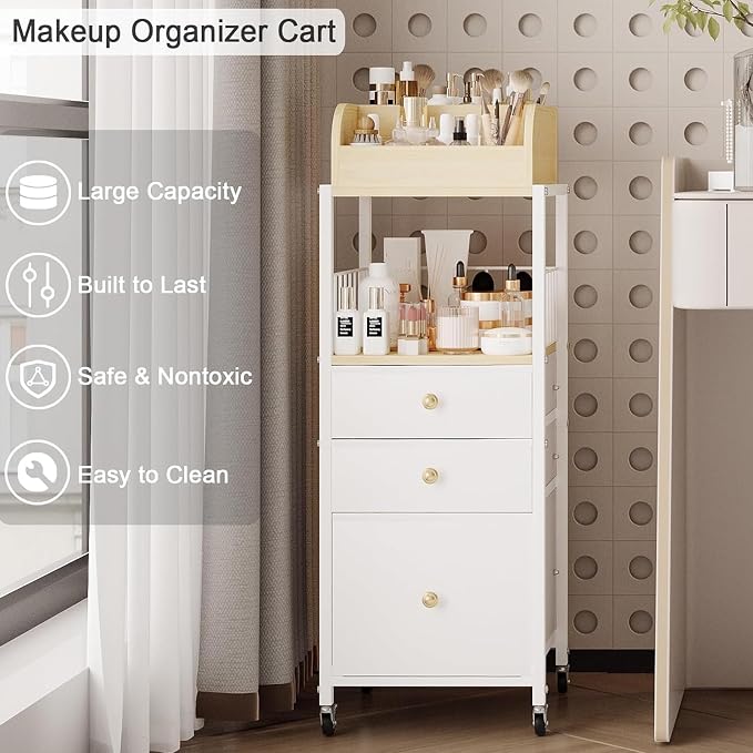Makeup Organizer Cart with Drawers, Make up Organizers - Image 6