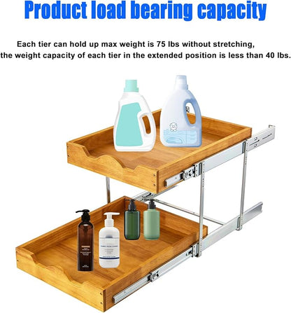 DINDON 2 Tier Pull Out Cabinet Organizer Slide Out Wood Drawer, Two Tier - Image 5