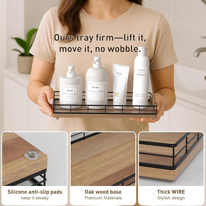 Toilet Paper Basket Organizer – Acacia Wood Toilet Tank Tray - Image 5