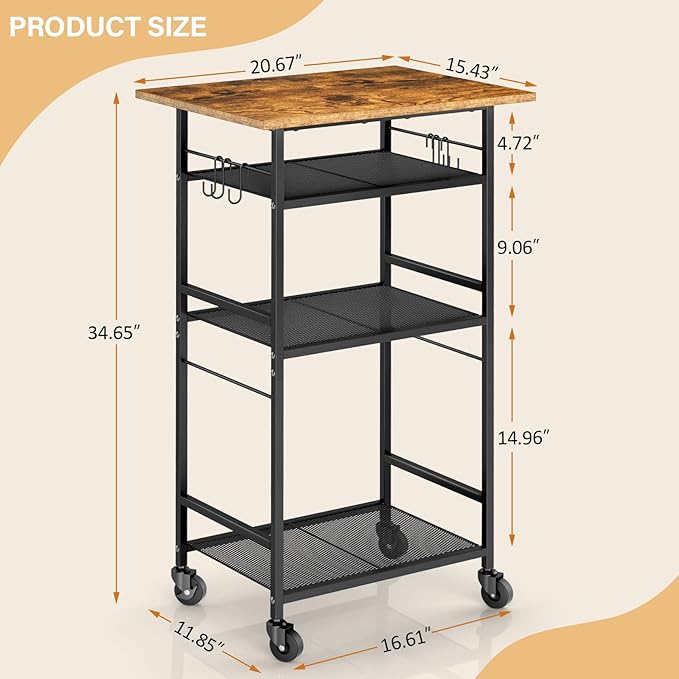 Rolling Kitchen Microwave Cart, 4 Tier Microwave Table Stand - Image 3
