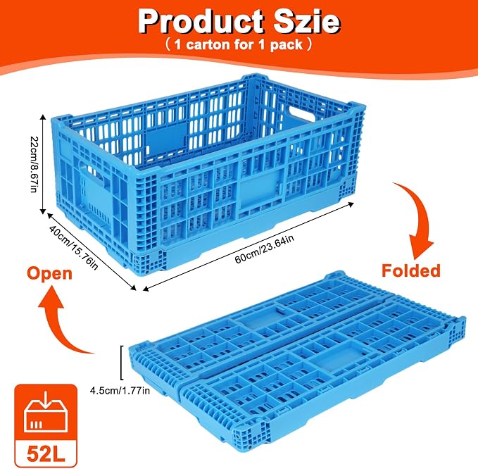 52L Plastic Collapsible Storage Bins - Image 2