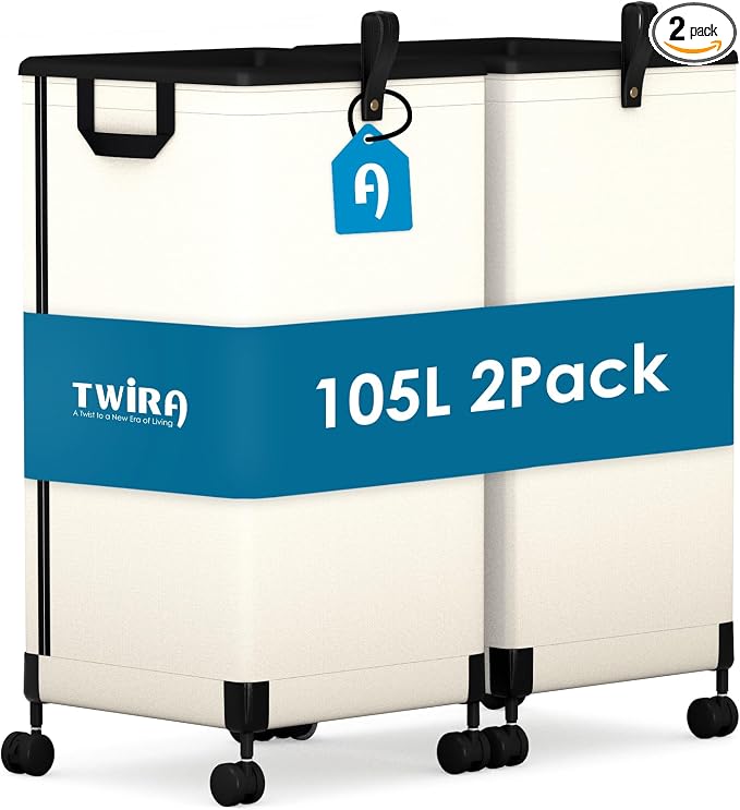 2Pcs Laundry Basket with Wheels 105L, Large Rolling Laundry Hamper with by TWIRA