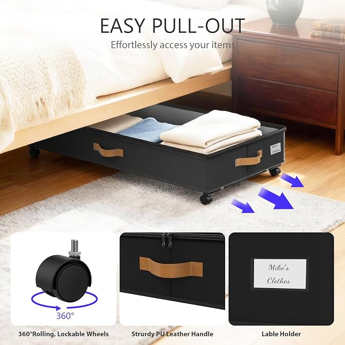 Under Bed Storage with Wheels 2-Pack, 75L XXL Under the Bed Storage Containers - Image 4