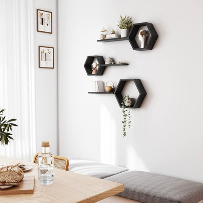 Wooden Hexagon Floating Shelves Wall Mounted - Image 5