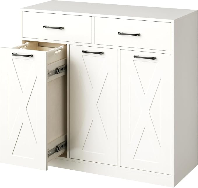 Herture Laundry Hamper Cabinet, Laundry Basket 3 Section - Image 7