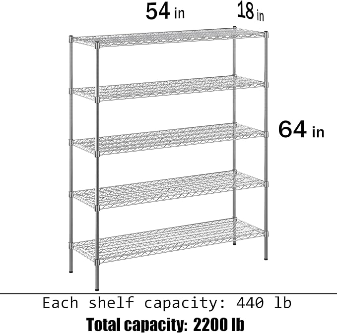 18" Deep x 54" Wide x 64" Height Wire Shelving Kit | 5-Tier | NSF Commercial - Image 3