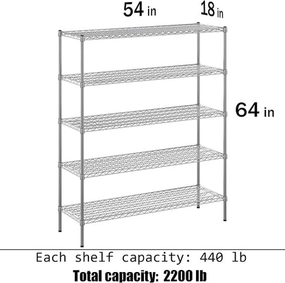18" Deep x 54" Wide x 64" Height Wire Shelving Kit | 5-Tier | NSF Commercial - Image 3