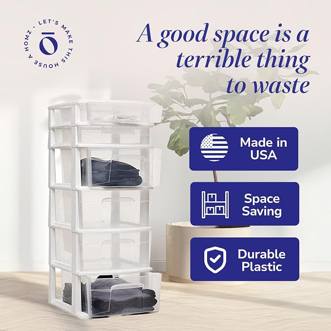 HOMZ 6 Drawer Plastic Storage & Organizer Tower | 4 Large & 2 Small Drawers | - Image 6