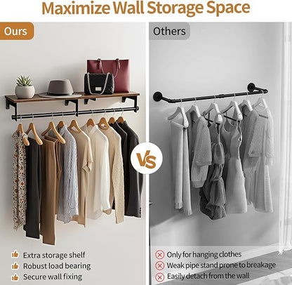 Luxspire Wall Mounted Clothes Rack, 43.3inch Clothing Racks - Image 3