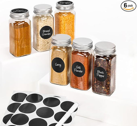 6Pcs Spice Jars with Label, 4oz Empty Square Seasoning Containers, Spice Jars by DIDITIME