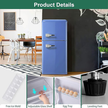 Retro Mini Fridge with Freezer, 3.2 Cu. Ft. Small Retro Refrigerator with - Image 4