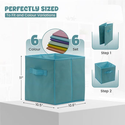 4E's Novelty 6 Pack 11 Inch Pastel Color Storage Foldable Cube Bins, Colorful - Image 6