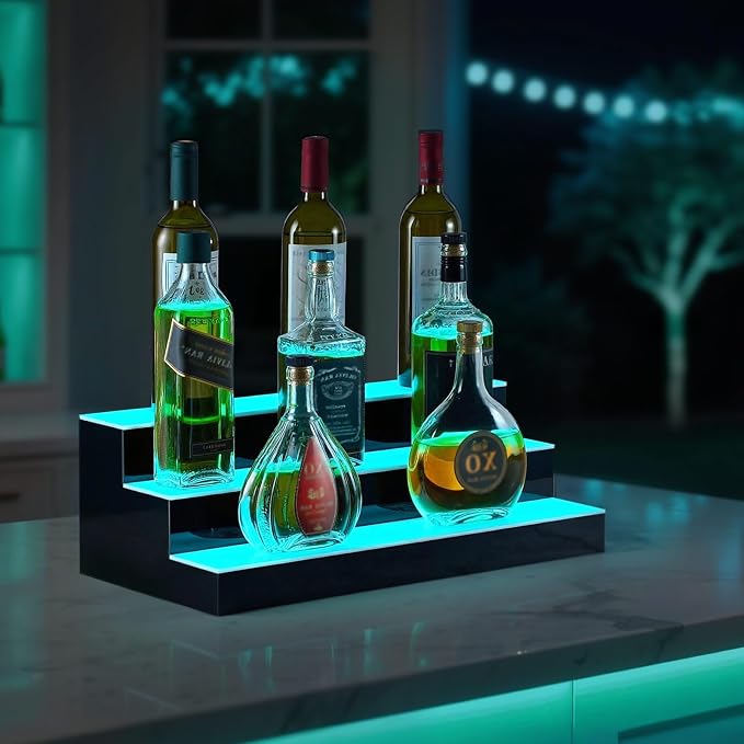VEVOR LED Lighted Liquor Bottle Display, 3 Tiers 20 Inches Whiskey Rack - Image 8