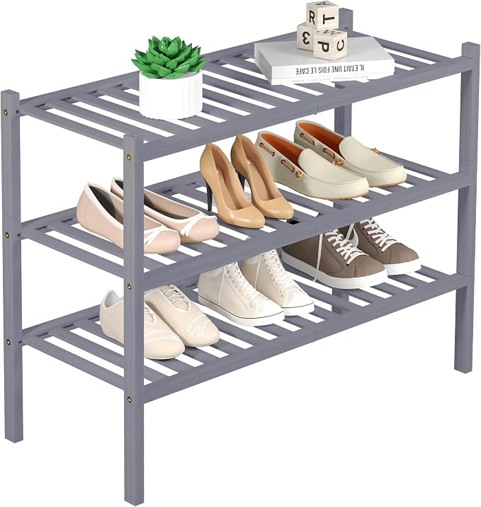 3 Tier Bamboo Shoe Rack for Closet Free Standing Wood Shoe Shelf Storage by ROMGUAR+CRAFT