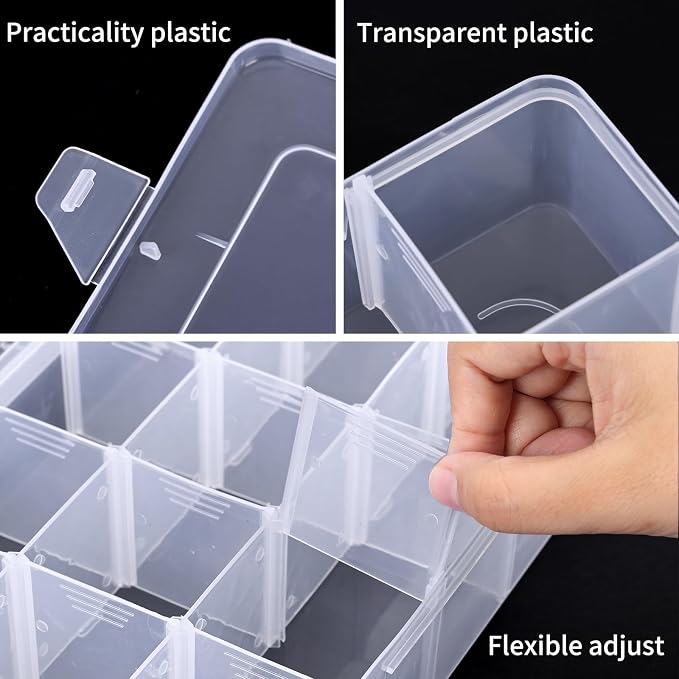 Bead Organizer Storage 2 Pack 15 Grid Clear Plastic Tackle Box Adjustable | - Image 3
