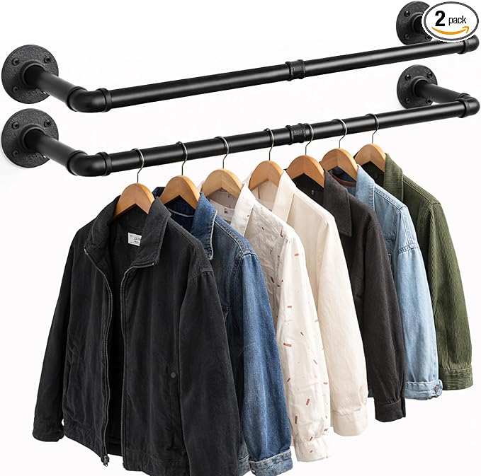Svyrilk 2 Pack 38.4" Industrial Pipe Clothes Rack | Wall Mounted Heavy Duty by Unknown