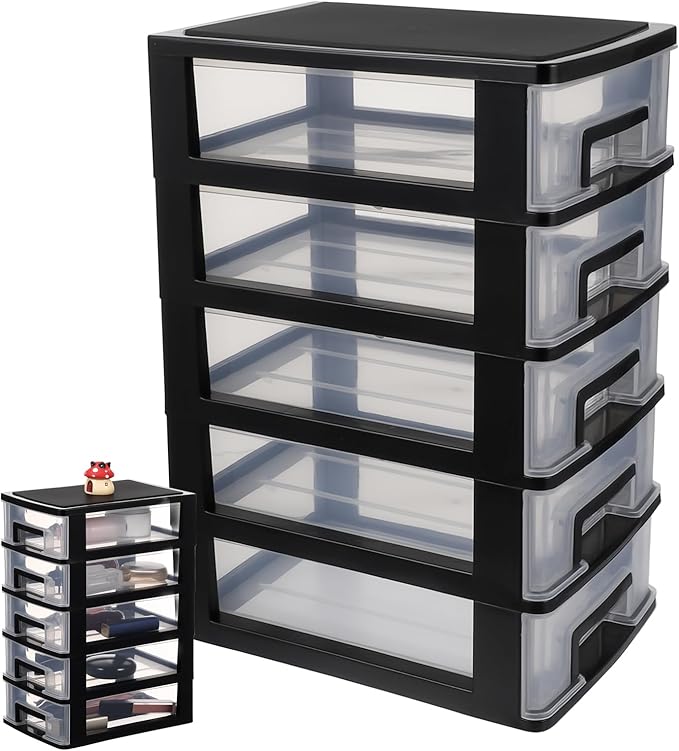 Cabilock 5 Drawer Plastic Storage Organizer Clear Desktop Drawer Storage Cabinet by cabilock