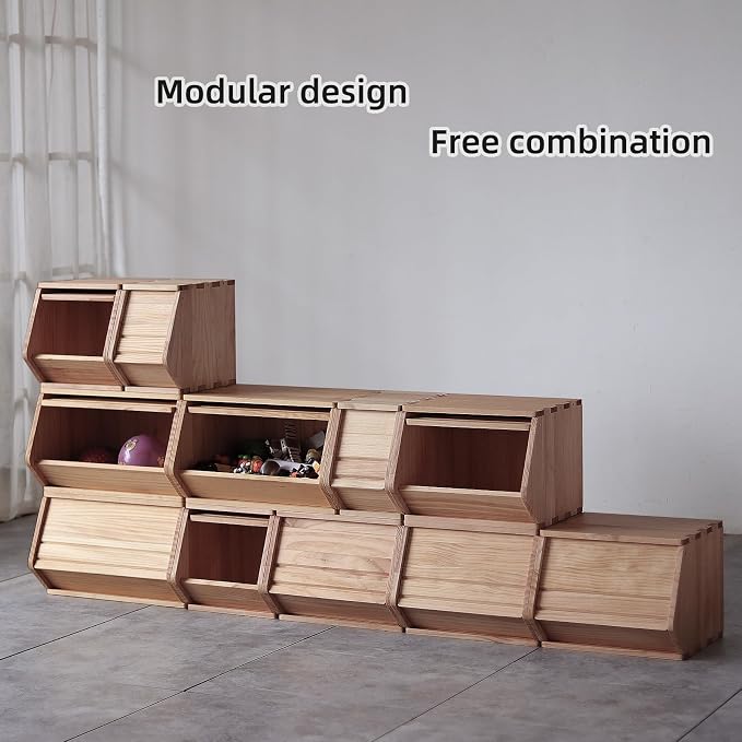 Stackable Solid Wood Storage Chest, Hall Entryway Cabinet, Bins - Image 2