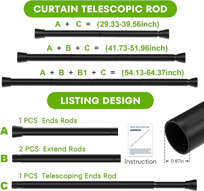 Shower Curtain Rod 30-64 inch 2Pack Shower Adjustable Curtain Rod No Drilling - Image 3