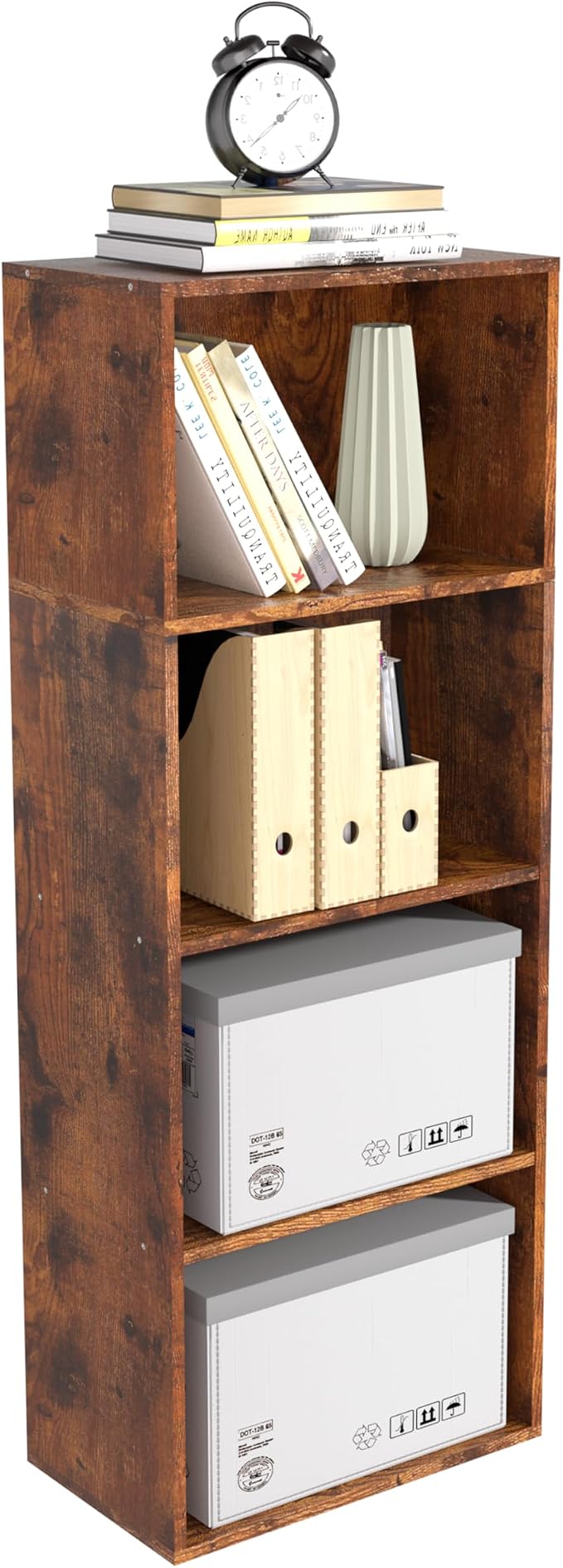 Wooden 4 Cube Storage Organizer, 4 Tier Tall Vintage Bookshelf Freestanding by NewBeth
